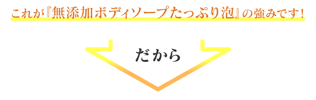 これが『無添加ボディソープたっぷり泡』の強みです！　だから