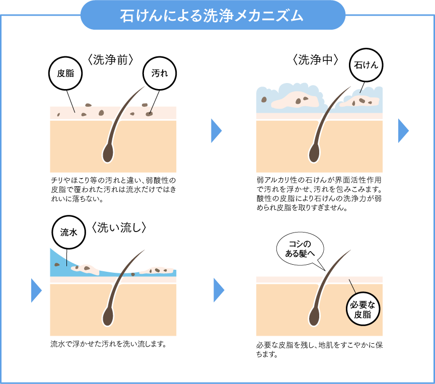 石けんによる洗浄メカニズム