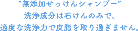 無添加せっけんシャンプー”洗浄成分は石けんのみで、適度な洗浄力で皮脂を取り過ぎません。