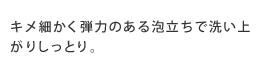 キメ細かく弾力のある泡立ちで洗い上がりしっとり。