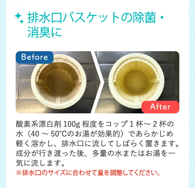 排水口バスケットの除菌・消臭に