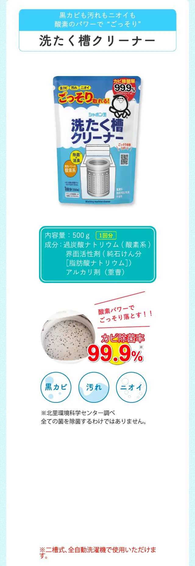 黒カビも汚れもニオイも酸素のパワーで“ごっそり” 洗たく槽クリーナー